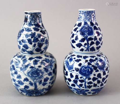 TWO CHINESE 19TH CENTURY BLUE & WHITE PORCELAIN DOUBLE GOURD VASES, both decorated with scenes of