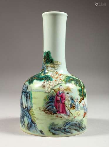 A GOOD CHINESE FAMILLE ROSE PORCELAIN YAOLING ZHUN SHAPED VASE, the body decorated with scenes of