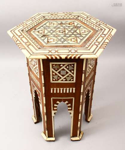 A GOOD 19TH CENTURY MOORISH HARDWOOD OCTAGONAL INLAID OCCASIONAL TABLE, with inlaid bone and