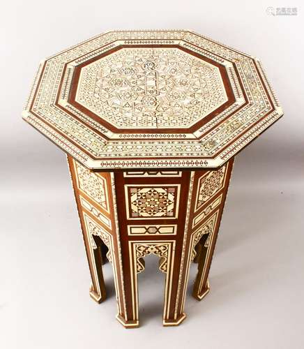 A GOOD 19TH CENTURY MOORISH OCTAGONAL HARDWOOD & INLAID OCCASIONAL TABLE, the table top profusely