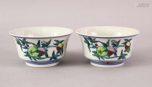 A GOOD PAIR OF CHINESE YONGZHENG STYLE DOUCAI PORCELAIN TEA CUPS, each decorated with pomegranate