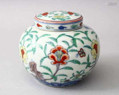 A NICE CHINESE DOUCAI PORCELAIN JAR & COVER, the body of the jar and cover decorated with scenes