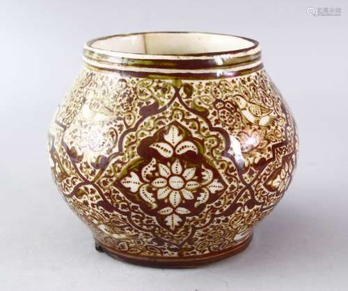 A PERSIAN LUSTRE WARE GLAZED POTTERY VASE, the body with brown and green decoration upon a