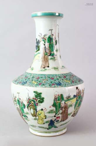 A 19TH CENTURY CHINESE WUCAI DECORATED PORCELAIN VASE, the vase decorated with scenes of immortal
