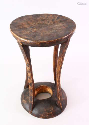 A GOOD 19TH CENTURY CARVED AFRICAN HARDWOOD STOOL, 40cm high.