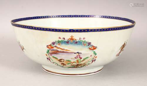 A GOOD CHINESE 19TH CENTURY QIANLONG FAMILLE ROSE PORCELAIN BOWL, decorated with scenes of figures