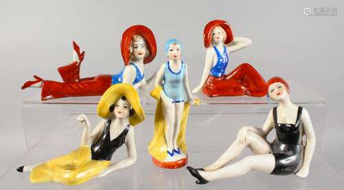 FIVE DECO DESIGN PORCELAIN LADIES.