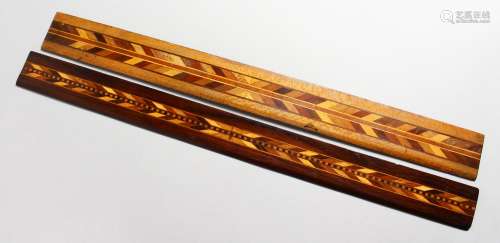 TWO LONG TUNBRIDGE WARE PARQUETRY RULERS 17.5ins long.