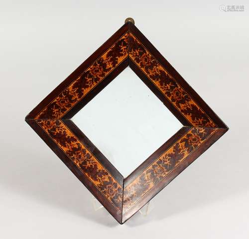 A TUNBRIDGE WARE MARQUETRY INLAID MIRROR. 8.5ins x 8.5ins.