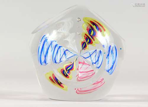 A GOOD CUT GLASS PAPERWEIGHT, with faceted sides. 3.25ins diameter.