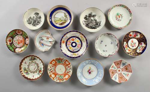 A SMALL COLLECTION OF 19TH CENTURY PORCELAIN SAUCERS (AF).