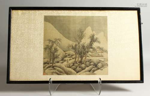 A CHINESE WATERCOLOUR ON SILK, figure on a path in a mountainous landscape. 35cms high x 60cms