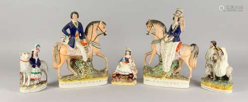 FIVE 19TH CENTURY STAFFORDSHIRE FLATBACK FIGURES (AF).