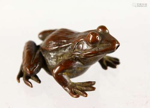 A JAPANESE BRONZE MODEL OF A FROG. 1.5ins long.