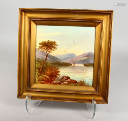 AN ENGLISH PORCELAIN PLAQUE OF LOCH LUBNAIG, initialled T. H. S.
