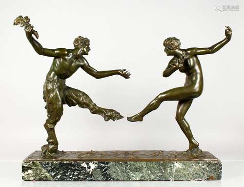 MAURICE GUIRAUD-RIVIERE (1881-1947) FRENCH A very good bronze group of a male fawn dancing with a