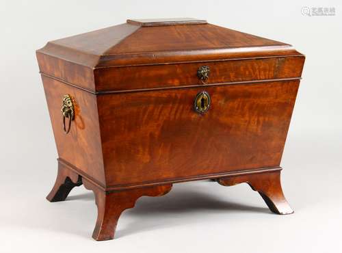 A LARGE REGENCY MAHOGANY SARCOPHAGUS-SHAPED MINIATURE CELLARETTE with lift-up lid, velvet