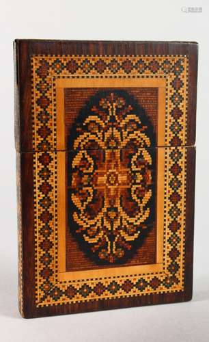 A TUNBRIDGE WARE MARQUETRY CALLING CARD CASE. 4ins x 2.75ins.