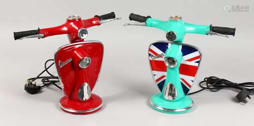 TWO SMALL NOVELTY VESPA SCOOTER LAMPS. 13ins high.