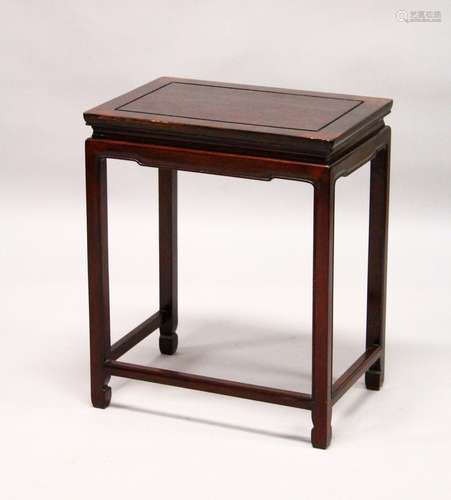 A CHINESE HARDWOOD RECTANGULAR OCCASIONAL TABLE. 1ft 8ins long x 1ft 2ins wide x 2ft 0ins high.