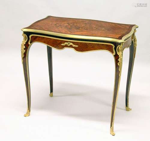 PAUL SORMANI, A FINE QUALITY 19TH CENTURY MAHOGANY, ROSEWOOD AND MARQUETRY SIDE TABLE, of serpentine