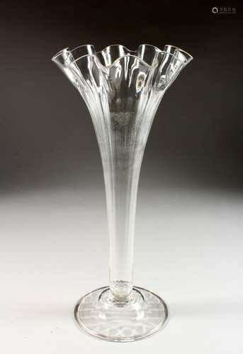 A TALL VICTORIAN TRUMPET SHAPED VASE, on a circular base. 16ins high.