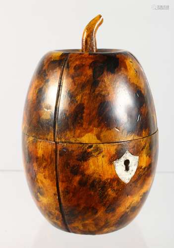 A MELON WOOD TEA CADDY. 7ins high.