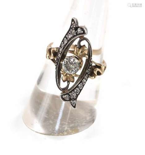 JUGENDSTIL-RING,14KT RG/SILBER