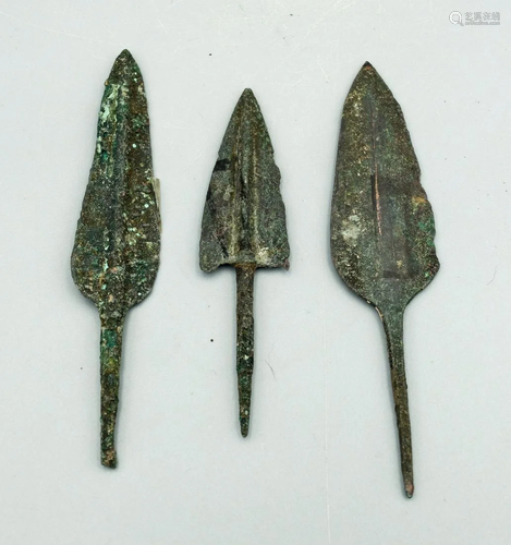 (3) Bronze Luristan Arrowheads, ca. 800 - 60…