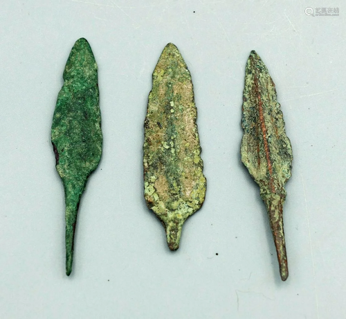 (3) Bronze Luristan Arrowheads, ca. 800 - 60…