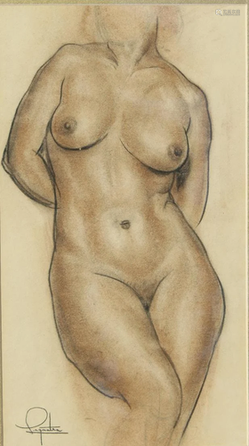 20th C. American School Charcoal Nude Torso