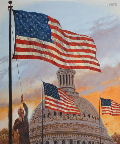 Mel Crawford (B. 1925) Flag Raised over C…