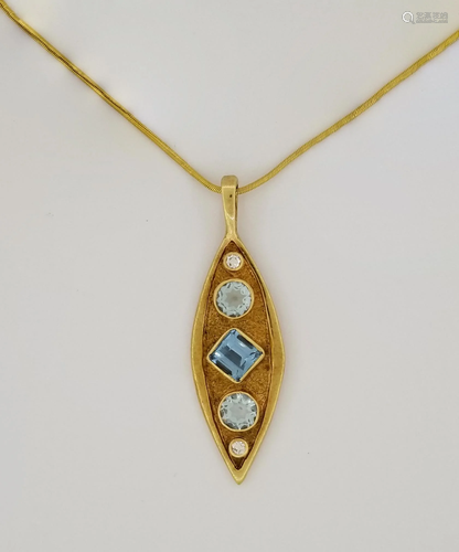 14K Gold Aquamarine & Diamond P…