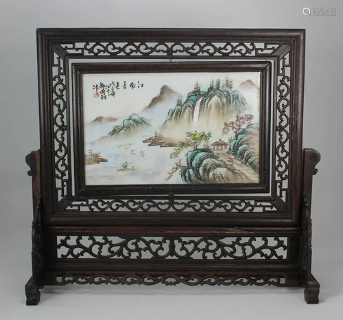 Signed, Chinese Porcelain Landscape Plaque