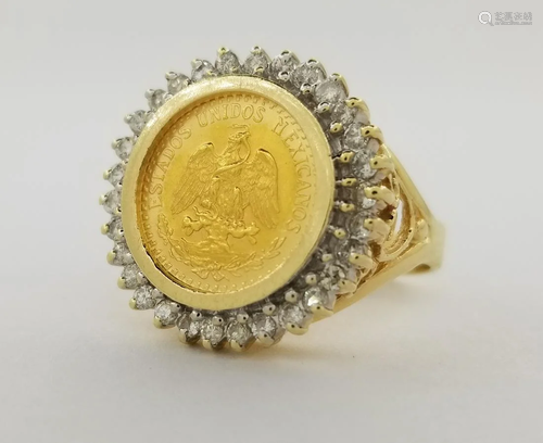 1945 Dos Pesos Gold Coin & Diamond Ring