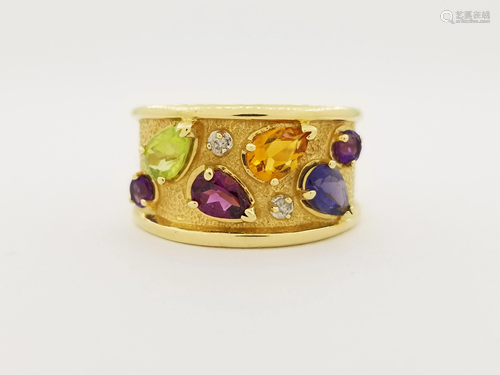 14K Gold Semi Precious Multi-Stone Ring