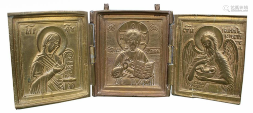 Exhibited 18th C. Brass Russian Icon Triptych