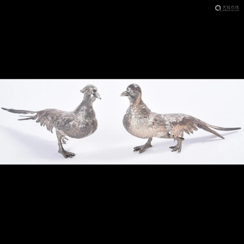 Pair of Sterling Silver Pheasants, Marked