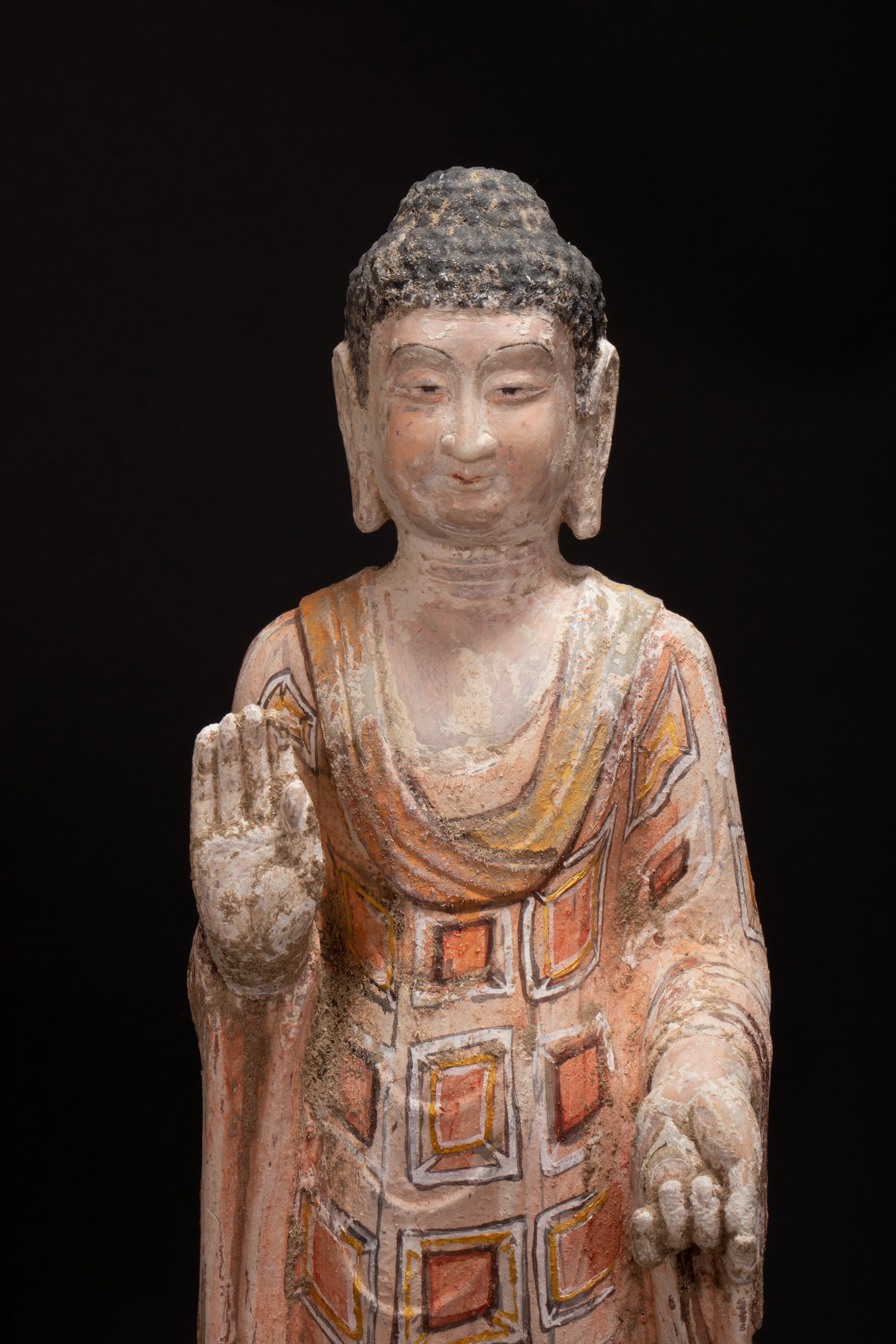 唐代时期石头加彩释迦摩尼佛造像