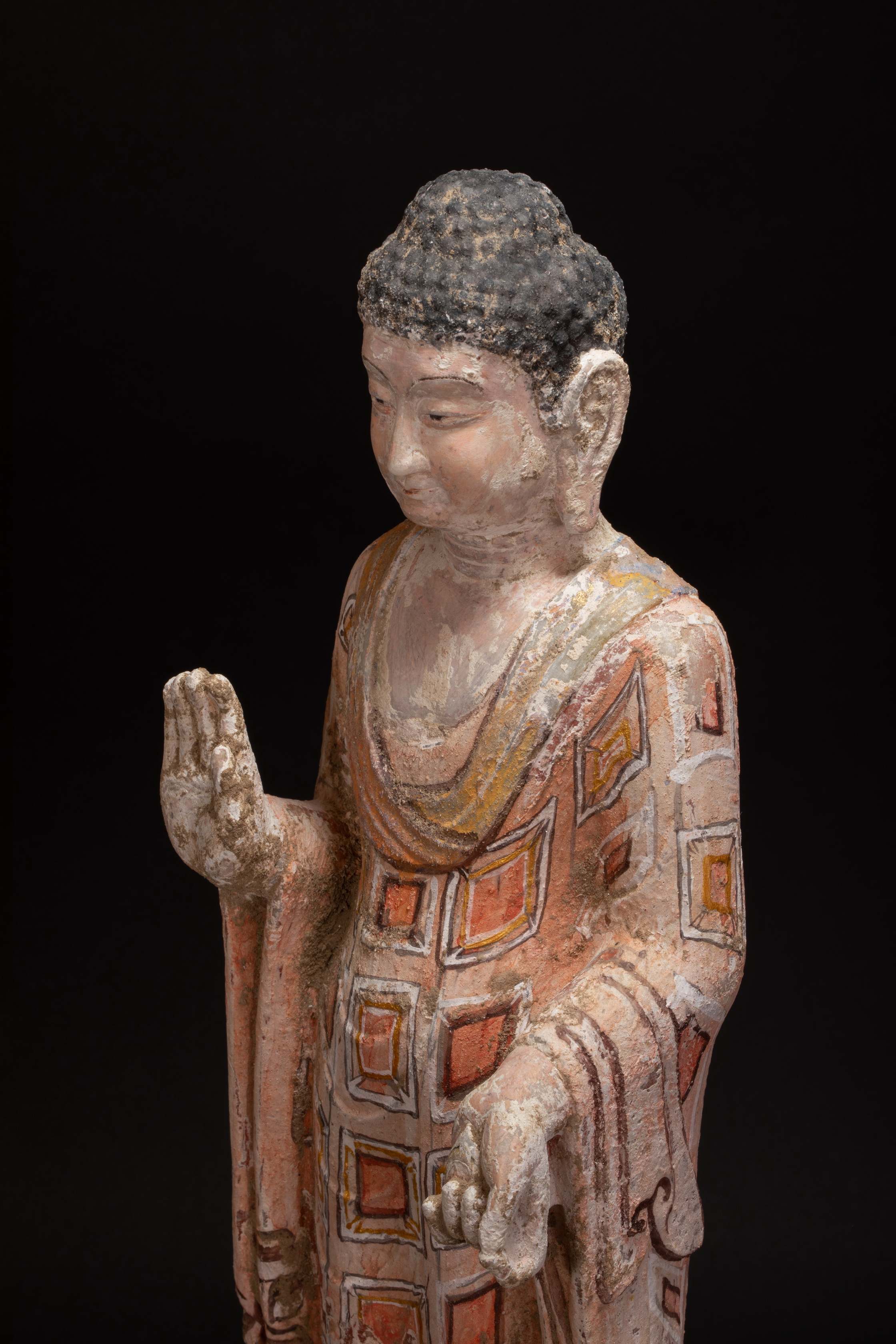唐代时期石头加彩释迦摩尼佛造像