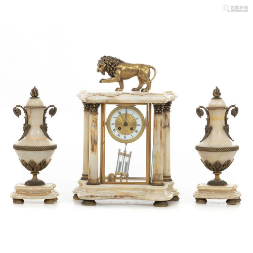 Marble table clock garniture