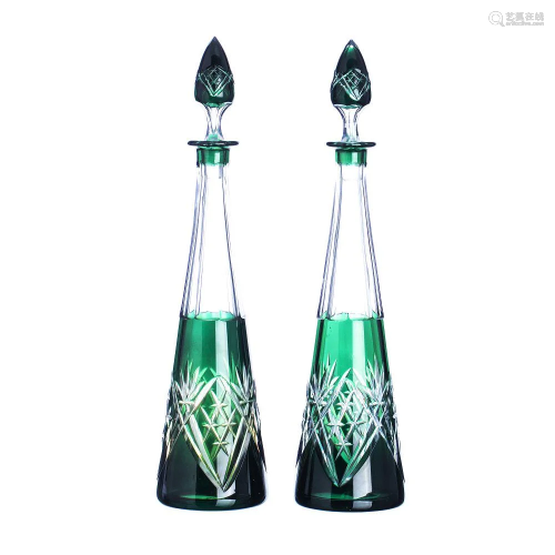 Pair of bicolor crystal bottles