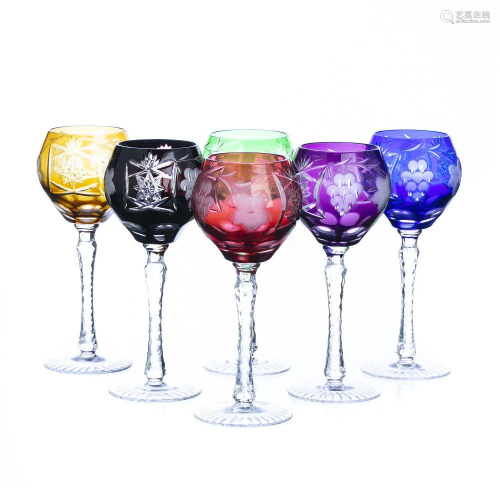 Set of six murano glass wine glasses