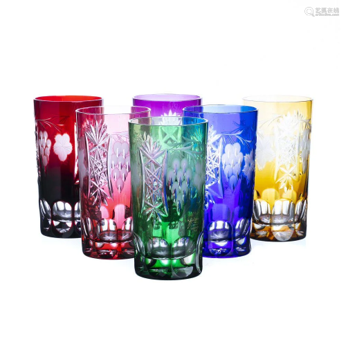 Set of six murano glass refreshment glasses