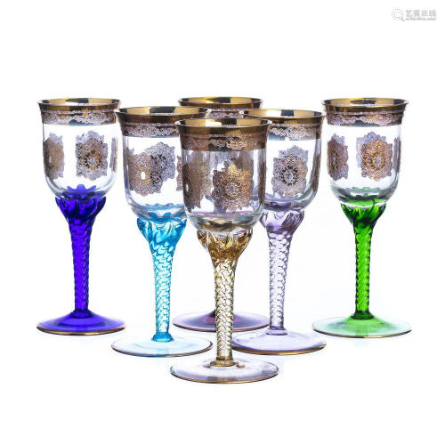 Set of six Murano glass cups