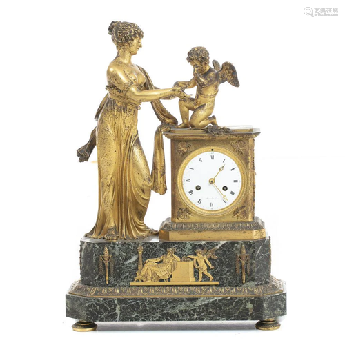 Empire gilt bronze table clock, Mesnil a Paris