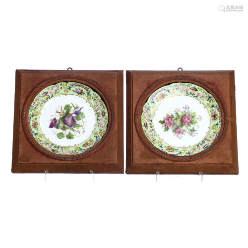 Pair of framed porcelain plates