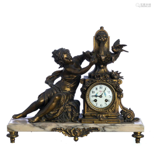 F. MOREAU - Table clock 'La fontaine des fau…