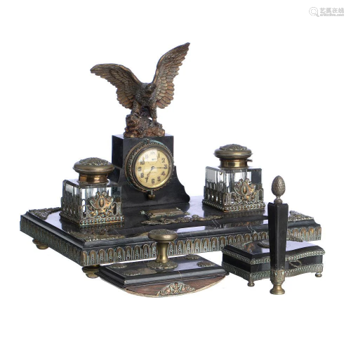 Bronze and marble desk set