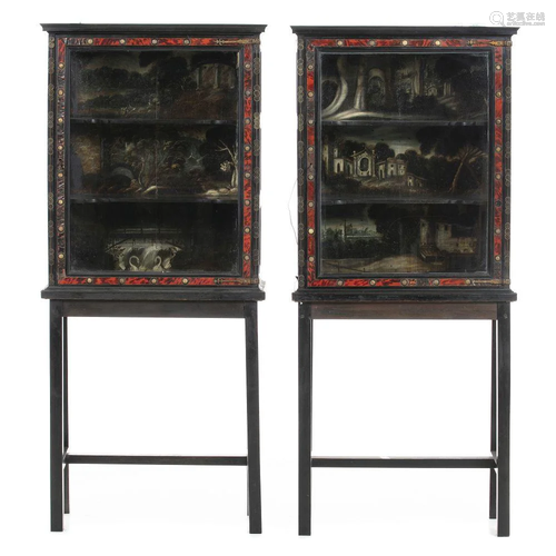 Pair of painted Dutch display cabinets